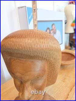 Vintage African Man Hand carved Wood Sculpture Statue 12 x 6 Signed Soni