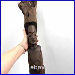 Vintage African Tribal Art Hand Carved Heavy Ebony Wood Sculpture Woman 20Tall