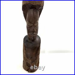 Vintage African Tribal Art Hand Carved Heavy Ebony Wood Sculpture Woman 20Tall