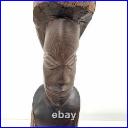 Vintage African Tribal Art Hand Carved Heavy Ebony Wood Sculpture Woman 20Tall