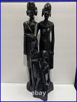 Vintage African Tribal Ebony Wood Sculpture Of Family 19 Tall 1950s