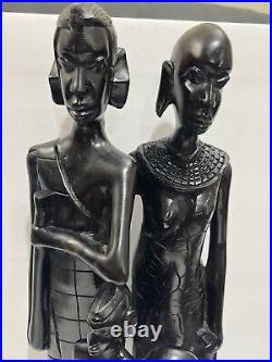 Vintage African Tribal Ebony Wood Sculpture Of Family 19 Tall 1950s