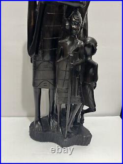 Vintage African Tribal Ebony Wood Sculpture Of Family 19 Tall 1950s