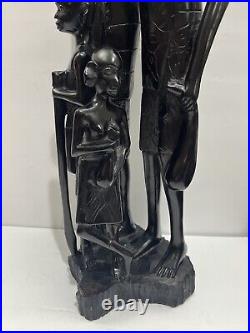 Vintage African Tribal Ebony Wood Sculpture Of Family 19 Tall 1950s