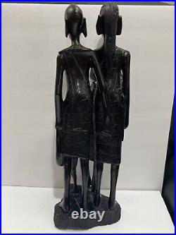 Vintage African Tribal Ebony Wood Sculpture Of Family 19 Tall 1950s