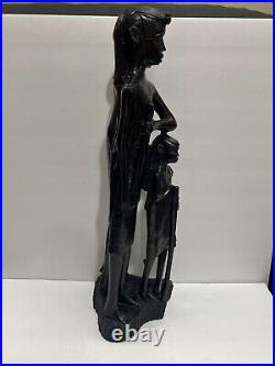 Vintage African Tribal Ebony Wood Sculpture Of Family 19 Tall 1950s