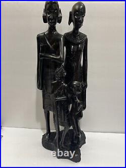 Vintage African Tribal Ebony Wood Sculpture Of Family 19 Tall 1950s