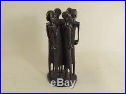 Vintage African Tribal Hand Carved Ebony 6 Men Wood Carving Sculpture
