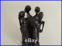 Vintage African Tribal Hand Carved Ebony 6 Men Wood Carving Sculpture