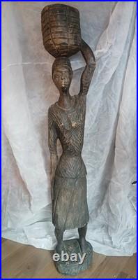 Vintage African Tribal Hand-Carved Wood Sculpture Statue 56 Tall