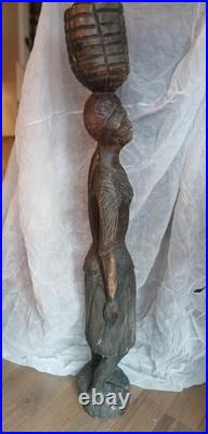 Vintage African Tribal Hand-Carved Wood Sculpture Statue 56 Tall