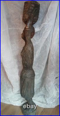 Vintage African Tribal Hand-Carved Wood Sculpture Statue 56 Tall