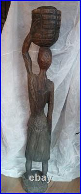 Vintage African Tribal Hand-Carved Wood Sculpture Statue 56 Tall
