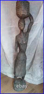 Vintage African Tribal Hand-Carved Wood Sculpture Statue 56 Tall