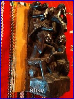 Vintage African Tribal Makonde Tree Of Life Ujamaa Ebony Wood Carving Sculpture