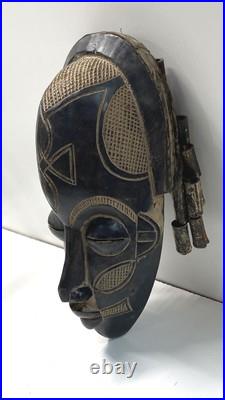 Vintage African Wall Mask Handcrafted Wood Sculpture 17in Long Wall Art