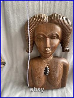 Vintage African Woman Hand carved Wood Sculpture Statue Bust 17