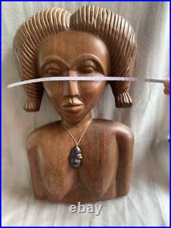 Vintage African Woman Hand carved Wood Sculpture Statue Bust 17