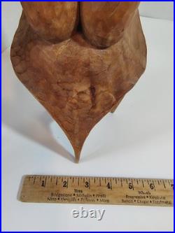 Vintage African Woman Sculpture Hand Carved Wood Kneeling Figure with Bowl 23'