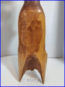 Vintage African Woman Sculpture Hand Carved Wood Kneeling Figure with Bowl 23'