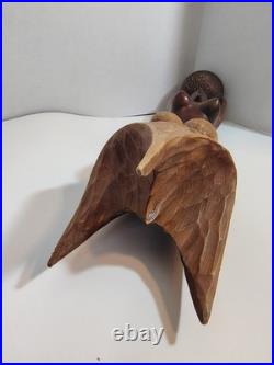 Vintage African Woman Sculpture Hand Carved Wood Kneeling Figure with Bowl 23'