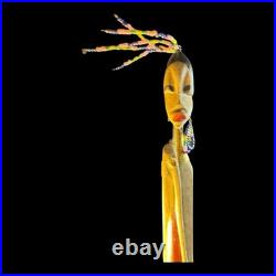 Vintage African Wood Sculpture Tall Tribal Woman Figure Skinny Hand Carved 21