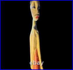 Vintage African Wood Sculpture Tall Tribal Woman Figure Skinny Hand Carved 21