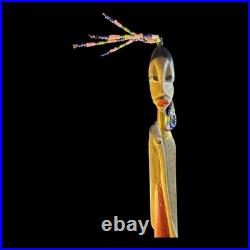 Vintage African Wood Sculpture Tall Tribal Woman Figure Skinny Hand Carved 21