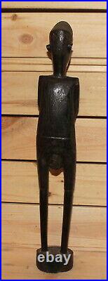 Vintage African hand carving wood man play on drum figurine