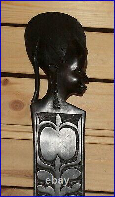 Vintage African hand carving wood wall hanging woman figurine