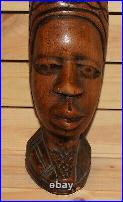 Vintage African hand carving wood woman bust figurine