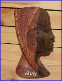 Vintage African hand carving wood woman head figurine