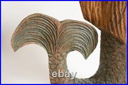 Vintage American Folk Art, wooden Mermaid sculpture. Painted wood carving