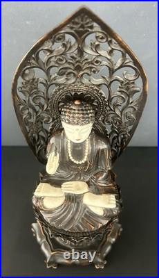 Vintage Amida Nyorai Seated Statue Wood Carving Buddha Sculpture Period Piece