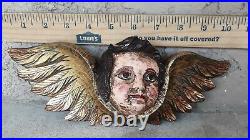 Vintage Angel Cherub Head Wings Wooden Hand Carved Sculpture Made in Spain