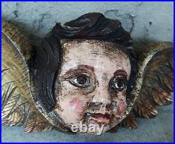 Vintage Angel Cherub Head Wings Wooden Hand Carved Sculpture Made in Spain