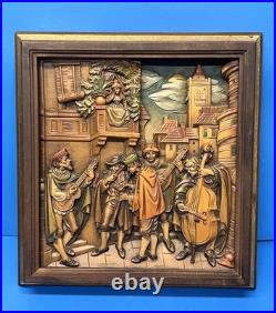 Vintage Anri 11.75 Wood Relief Carving Carl Spitzweg The Serenade