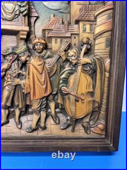 Vintage Anri 11.75 Wood Relief Carving Carl Spitzweg The Serenade
