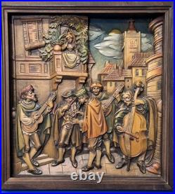 Vintage Anri 11.75 Wood Relief Carving Carl Spitzweg The Serenade