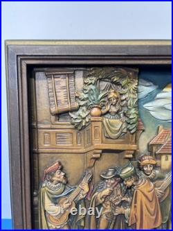 Vintage Anri 11.75 Wood Relief Carving Carl Spitzweg The Serenade