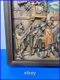Vintage Anri 11.75 Wood Relief Carving Carl Spitzweg The Serenade