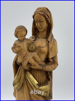 Vintage Anri Hand Carved Madonna & Baby Jesus Wood Sculpture 10.25