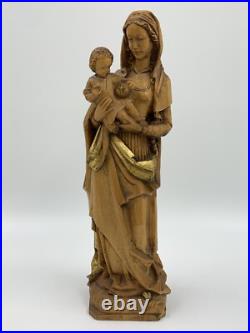 Vintage Anri Hand Carved Madonna & Baby Jesus Wood Sculpture 10.25