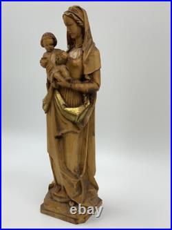 Vintage Anri Hand Carved Madonna & Baby Jesus Wood Sculpture 10.25