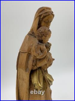 Vintage Anri Hand Carved Madonna & Baby Jesus Wood Sculpture 10.25