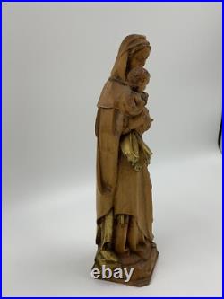 Vintage Anri Hand Carved Madonna & Baby Jesus Wood Sculpture 10.25