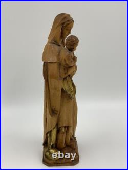 Vintage Anri Hand Carved Madonna & Baby Jesus Wood Sculpture 10.25