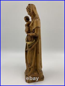 Vintage Anri Hand Carved Madonna & Baby Jesus Wood Sculpture 10.25