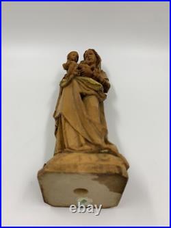Vintage Anri Hand Carved Madonna & Baby Jesus Wood Sculpture 10.25