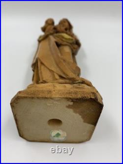 Vintage Anri Hand Carved Madonna & Baby Jesus Wood Sculpture 10.25